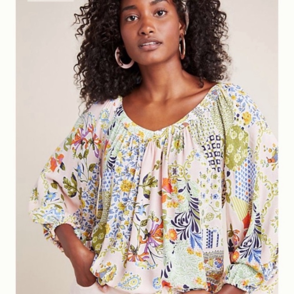 Anthropologie Maeve Boswell Paisley Floral Peasant Blouse